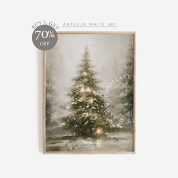 christmas tree print, muted winter landscape, moody farmhouse decor, christmas wall art, pine tree art winter print, pri