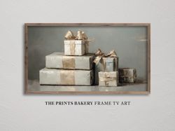 frame tv art christmas golden stacked gifts, cozy holiday wonderland rustic art, elegant festive art, digital download s