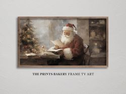 frame tv art christmas santa claus reading letters, winter holiday festive rustic cozy tv art, moody digital download sa