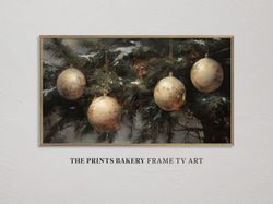 frame tv art christmas tree gold ornaments, vintage holiday samsung tv art, xmas muted neutral farmhouse winter art, dig