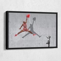 michael jordan banksy balloon girl mural remix canvas wall art home decor framed poster print.jpg