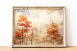 printable autumn landscape painting, vintage fall wall art, rustic farmhouse print, country autumn print, printable wall