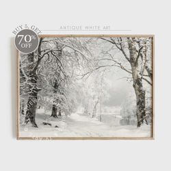 printable vintage winter landscape print, snowy christmas wall art, muted winter painting, snowy winter landscape, winte