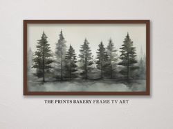 vintage christmas frame tv art, winter pine forest digital download, winter wonderland landscape painting, festive farmh