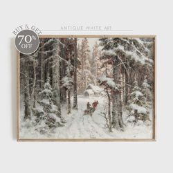 vintage winter print, rustic snowy winter forest art, neutral landscape painting,  country scenery, farmhouse decor, dig