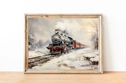 winter train print, winter landscape print, printable winter train, holiday home decor, winter christmas print, vintage