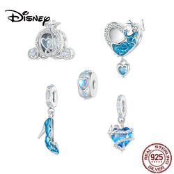 disney 925 sterling silver cinderella pendant pumpkin carriage love blue crystal shoes diy beads for jewelry making acce