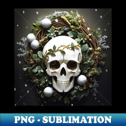 Spooky Season Greetings - Stable Diffusion Wreath Skull - Exclusive Sublimation Digital File - Vibrant And Eye-catching Typography