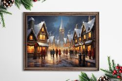 christmas town city landscape digital print, christmas art gallery wall, winter collage wall art holiday xmas decor prin