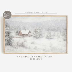 snowy winter frame tv art, farmhouse christmas art for tv, snowy winter landscape, vintage painting, holiday decor, digi