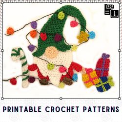 christmas gnome pdf crochet applique pattern