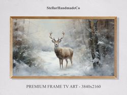 Winter Frame TV Art, Reindeer In Forest Art For Frame TV, Holiday Season Downloadable Art, Christmas Decor Samsung Frame