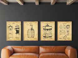 beer patent set of 4, beer wall decor, beer poster, beer printable, brewery art, beer pump, brewing beer,
