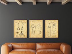 boxing patent art set of 3, boxing gloves poster, punching bag patent, striking bag decor,