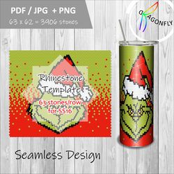 ss16 rhinestone tumber 24oz plump straight, crystal cups, glass rhinestone cups, ombre rhinestone cup - grinch - 208