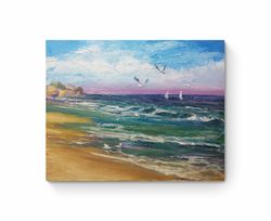 seascape original oil painting ocean blue waves