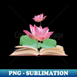 lotus growing from book - high-resolution png sublimation file - enhance your apparel with stunning detail