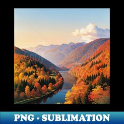 Lovely Autumn River with Orange Trees - Vintage Sublimation PNG Download - Defying the Norms