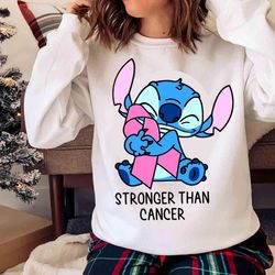 new stronger than cancer shirt, pink ribbon shirt, stitch breast cancer shirt - olashirt