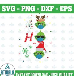 hohoho the grinch face svg png download, merry christmas xmas gift, grinch wear a mask, santa claus hat, quarantine chri