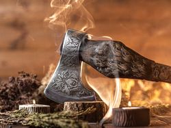 gift for him viking hatchet axe wolf forged carbon steel axe with wood handle viking bearded battle axe|anniversarygift