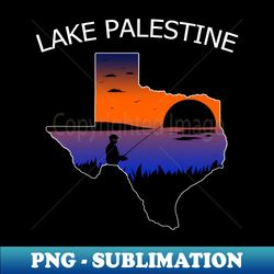 Texas Fisherman Fishing Lake Palestine TX Map with Silhouette - Retro PNG Sublimation Digital Download - Enhance Your Apparel with Stunning Detail