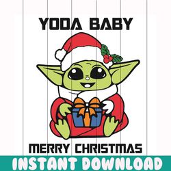 yoda baby merry christmas svg, christmas svg, baby yoda christmas svg, baby yoda holding gift svg, xmas svg, merry chris