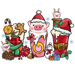 pig christmas coffee png, coffee png, merry xmas png, christmas inspired coffee, christmas latte png instant download
