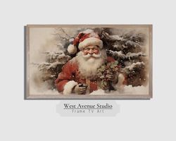 samsung frame tv art christmasvintage santa with holly  snow, christmas decor, holiday art for tvinstant digital christm