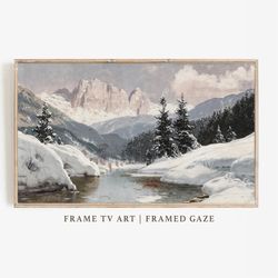 samsung frame tv art winter, winter landscape painting, vintage art, art for tv, digital download-2.jpg