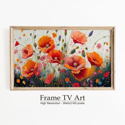 samsung frame tv art, abstract flowers painting, floral painting, spring flowers painting, digital download, flower art