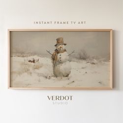 Vintage Snowman Christmas Frame Tv Art, Neutral Winter Painting Holiday Tv Digital Download, Christmas Decor  TV2324.jpg