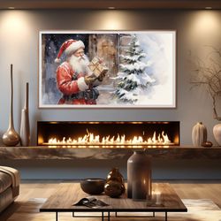 winter frame tv art christmas art landscape painting vintage rustic winter art decor samsung tv, digital download, santa