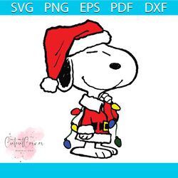 cute snoopy christmas lights and santa hat svg file