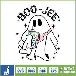 boo-jee stanley tumbler inspired ghost svg, fall sublimation design for t-shirt printing sticker spooky halloween svg (1