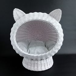 cat lounge basket wicker bed pet cave white color pet house cozy wicker cat basket bed with ears cat bed cute