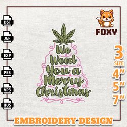 we weed you a merry christmas embroidery design, retro pink christmas weed embroidery machine design, instant download