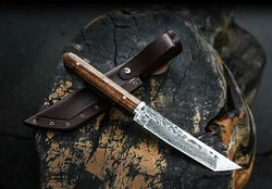 tanto knife damascus steel wood handle handmade forged steel hunting collectible