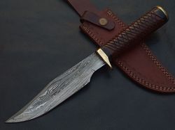 12" custom hand made damascus steel bowie knife rosewood handle w/sheath