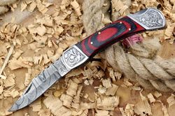 custom handmade forged damascus steel camping folding pocket knife