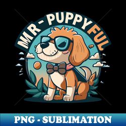 a cartoon dog with letters  mrpuppyful - aesthetic sublimation digital file - unlock vibrant sublimation designs