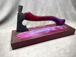 Vintage Bearded viking axe hatchet Hammer custom JESSE REED handle W/ Display
