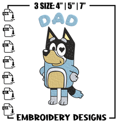 bluey dad embroidery, bandit heeler embroidery, embroidery file, cartoon design, cartoon shirt, digital download.
