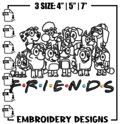 bluey family coloring pages embroidery, bluey embroidery, embroidery file, cartoon design, logo shirt, digital download.