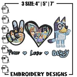 bluey peace love bandit embroidery design, bluey cartoon embroidery, cartoon design, embroidery file, digital download.