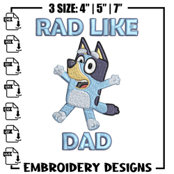 bluey rad like dad embroidery design, bluey rad like dad embroidery, embroidery file, cartoon design, digital download.