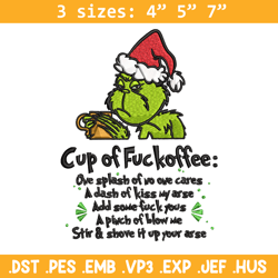 cup of fuckoffee grinch embroidery design, grinch christmas embroidery, embroidery file, grinch design, instant download