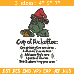 cup of fuckoffee grinch embroidery design, grinch christmas embroidery, grinch design, embroidery file, instant download