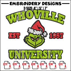 grinch whoville university christmas embroidery design, grinch christmas embroidery, logo design, digital download.