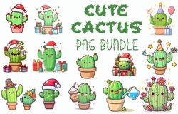 cute cactus clipart bundle - over 100 png files - halloween, christmas, new year's, and more | png bundle | cricut